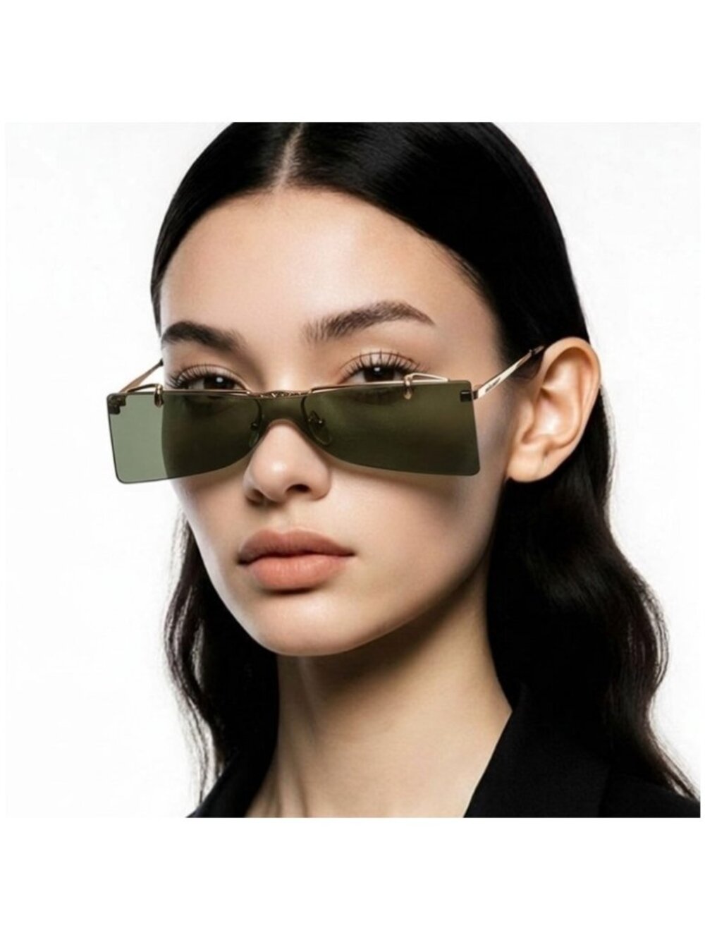 Gucci GG0363S 001 Gold Flip-Up Rectangular Sunglasses Green Lenses New